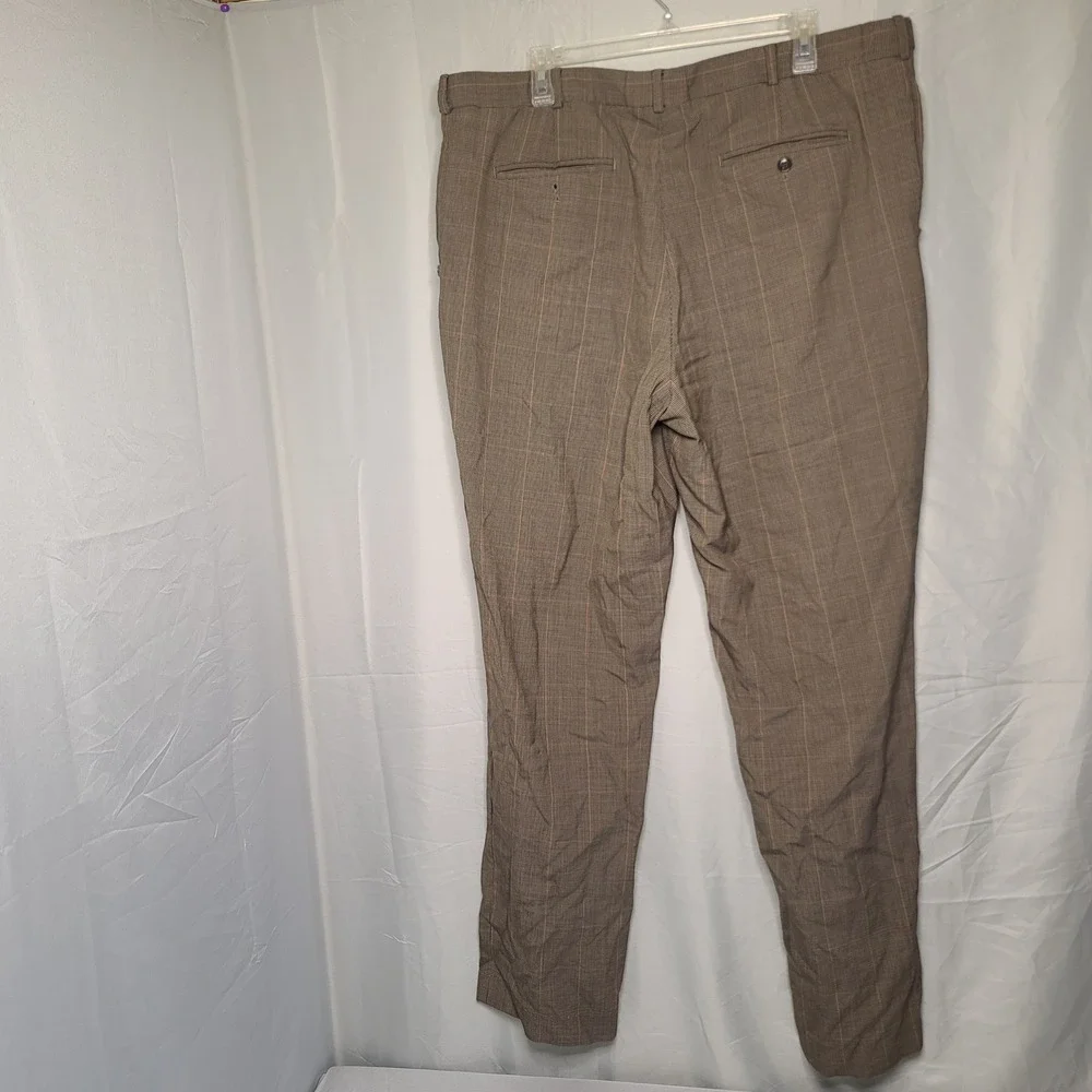 Lands End Dress Pants Mens 40 Brown Houndstooth Wool Pleated Traditional Fit‎